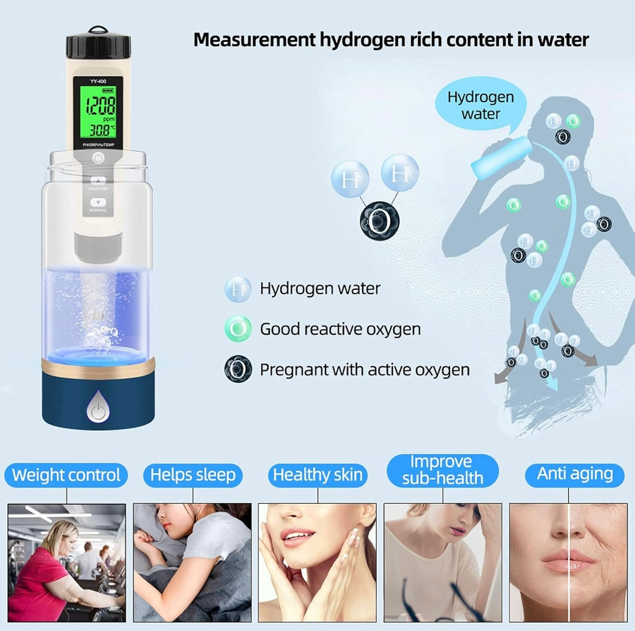 400ml Portable Hydrogen Water Machine with Dual Layer Glasses Pl-Ti Alloy Electrolytic Sheet