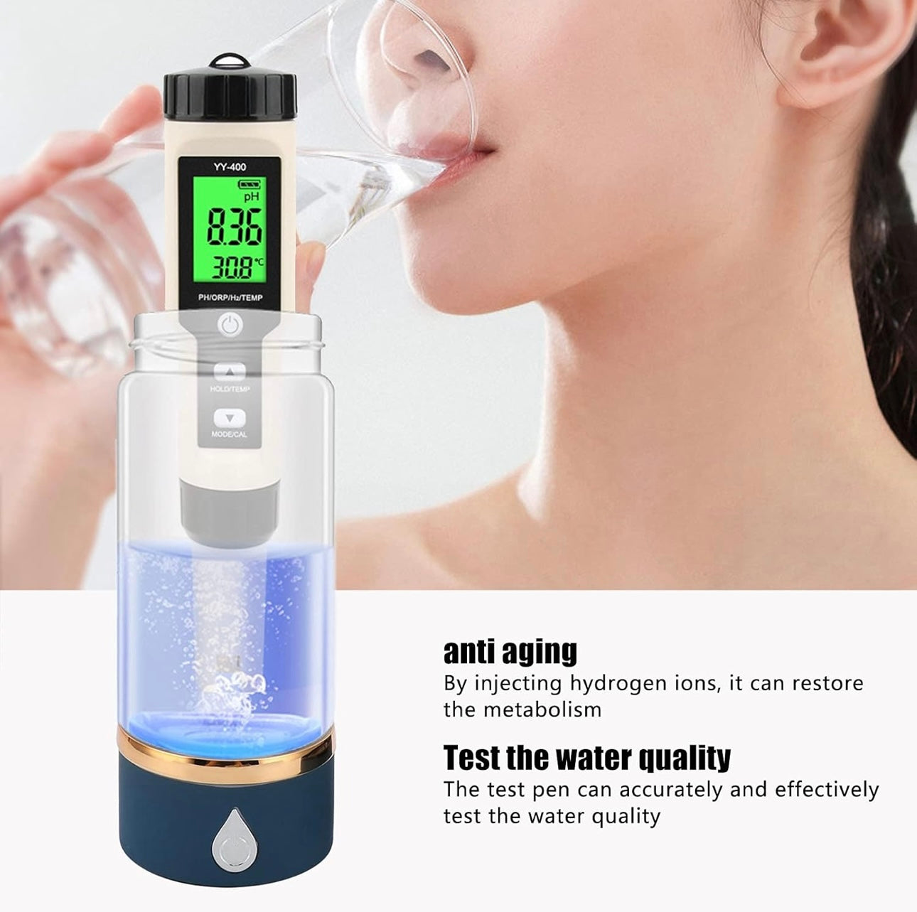 400ml Portable Hydrogen Water Machine with Dual Layer Glasses Pl-Ti Alloy Electrolytic Sheet